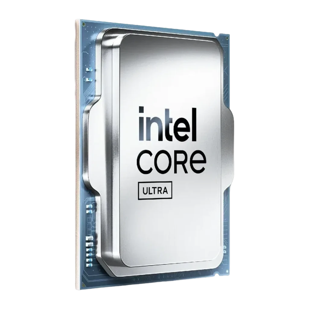 Intel Core Ultra 5 245KF, vista lateral izquierda: ángulo que muestra el canto fino del procesador y PCB azul
