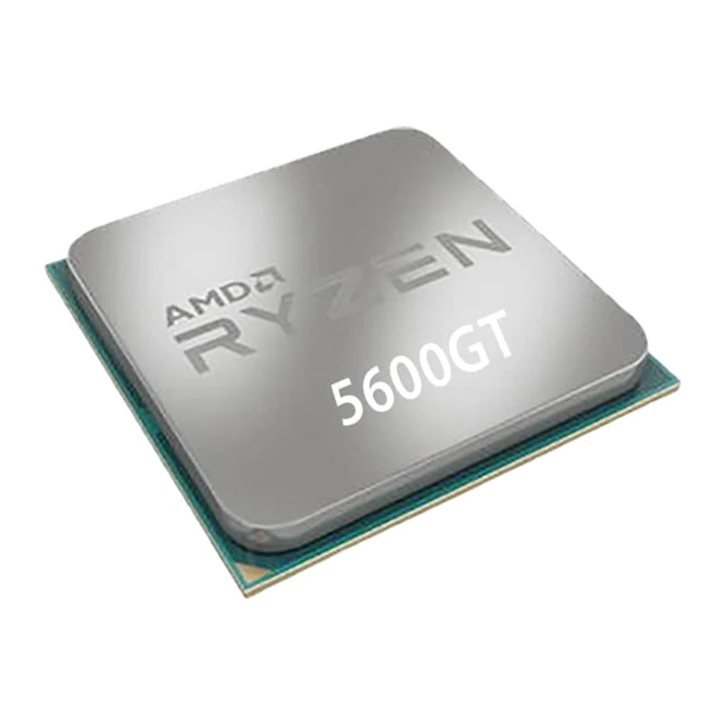 AMD Ryzen 5 5600GT, vue principale: IHS argenté avec gravure AMD Ryzen et modèle 5600GT, broches dorées visibles