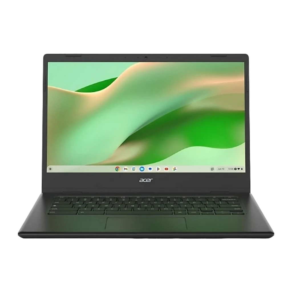 Acer Chromebook 314 CBOA314-1H 64GB preto, vista frontal: ecrã 14 polegadas com ChromeOS, teclado e touchpad visíveis