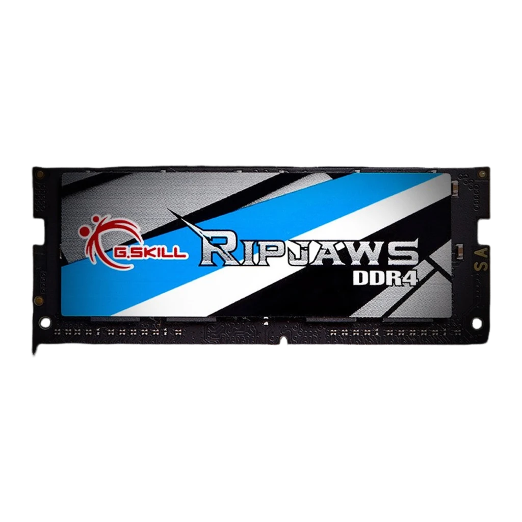 G.Skill Ripjaws DDR4 3200 MHz 32GB SO-DIMM negro, vista frontal: etiqueta azul y blanca con logo G.Skill y texto Ripjaws DDR4
