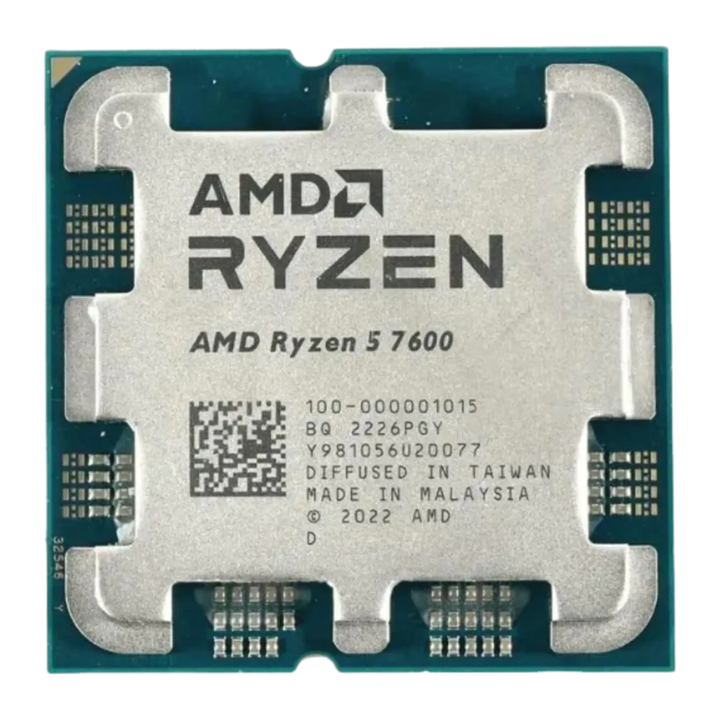 AMD Ryzen 5 7600 AM5 Tray, vista frontal real alternativa: IHS com número de série diferente, fabricado na Malásia