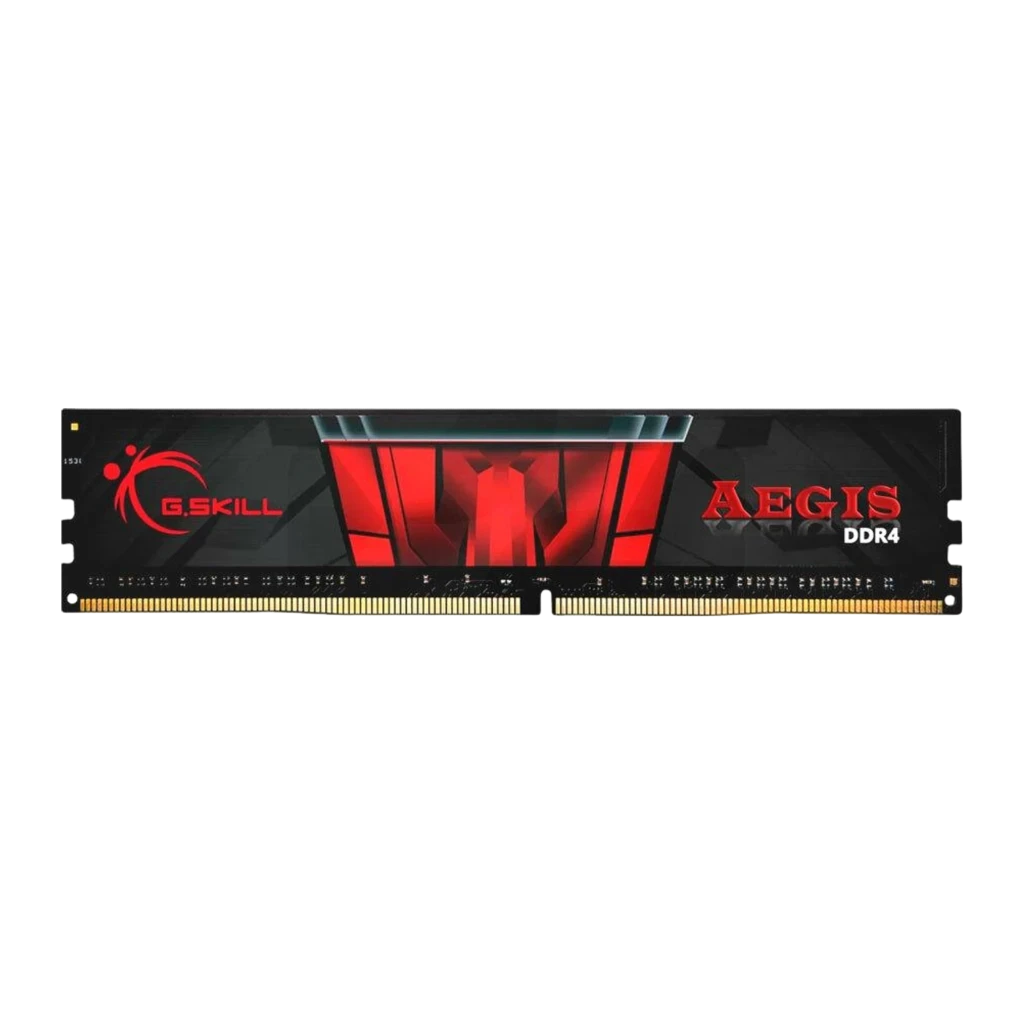 G.Skill Aegis 8GB DDR4 3200MHz negro, vista frontal: disipador negro con diseño rojo y logo Aegis DDR4