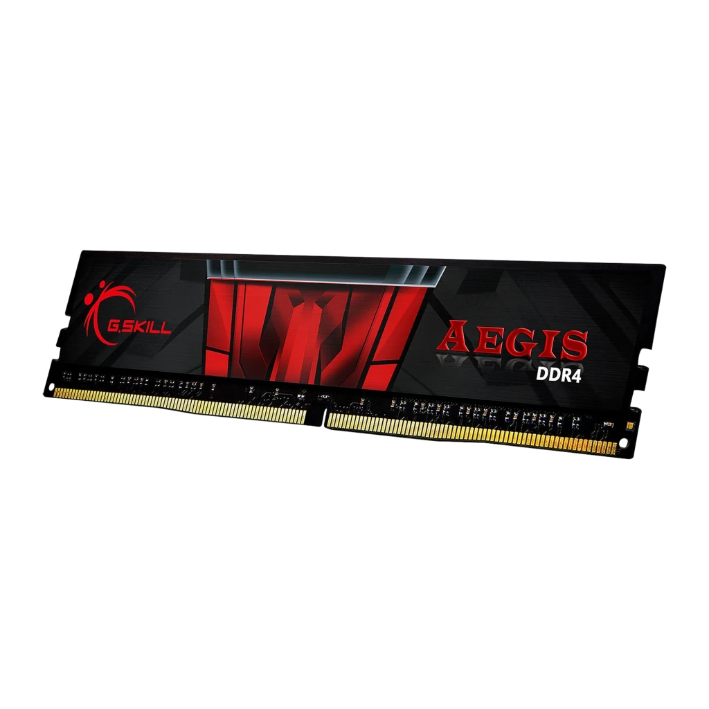 G.Skill Aegis 8GB DDR4 3200MHz negro, vista en ángulo: perspectiva 3/4 que muestra grosor y conectores dorados