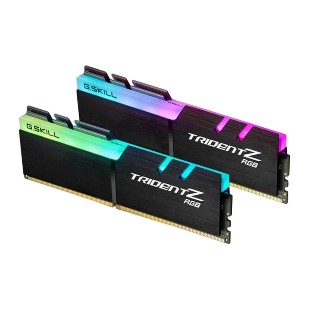 G.Skill Trident Z RGB for AMD 16GB negro, vista lateral: 2 módulos DDR4 separados mostrando ambas caras con RGB multicolor