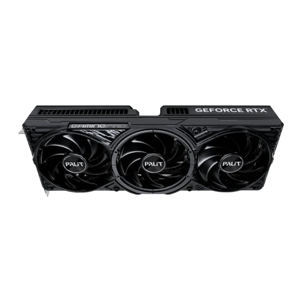 Palit GeForce RTX 5080 GamingPro 16GB negro, vista frontal: tres ventiladores con logo Palit y cubierta negra mate