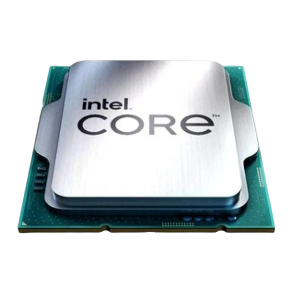 Intel Core i7-14700, vista en perspectiva: ángulo tres cuartos superior mostrando IHS plateado y lateral del PCB verde