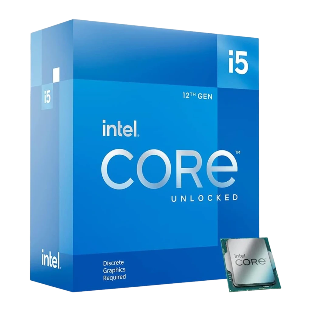 Intel Core i5-12600KF, caja y procesador: caja azul 12th Gen Unlocked en ángulo con chip en esquina inferior