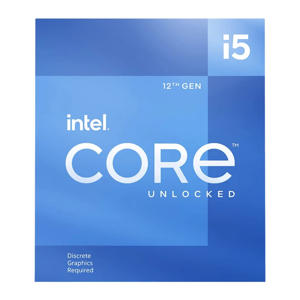 Intel Core i5-12600KF, frontal de caja: cara delantera plana caja azul 12th Gen Core i5 Unlocked