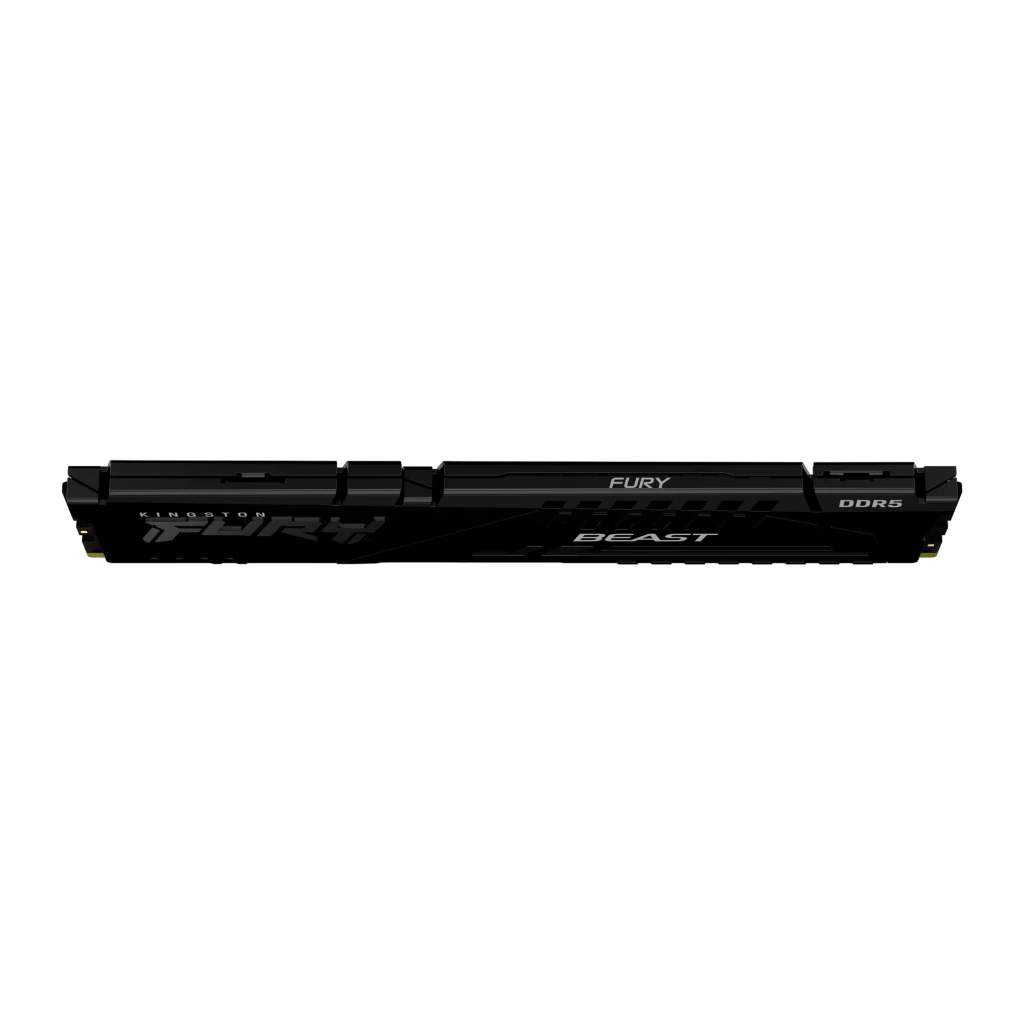 Kingston FURY Beast DDR5 RGB 32GB Noir, vue du dessus: profil du module montrant l'épaisseur du dissipateur et le texte FURY