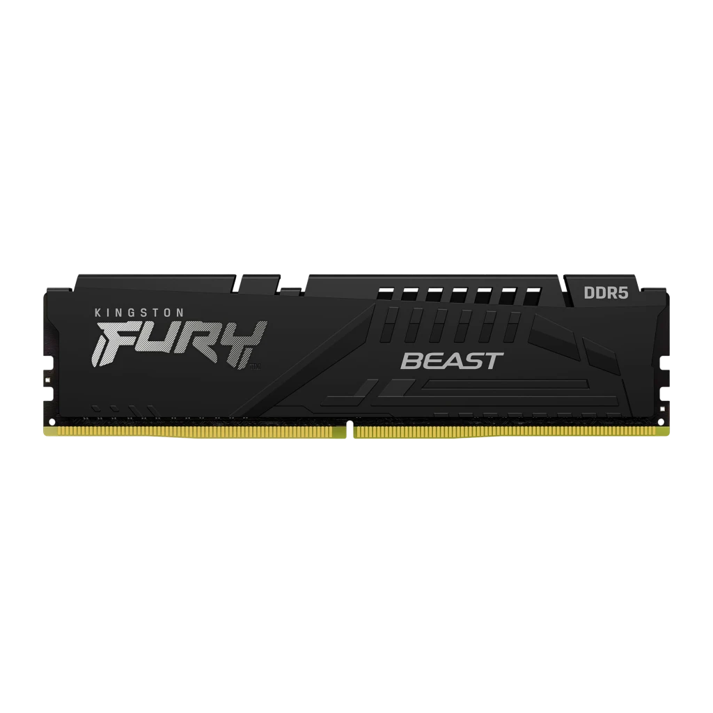 Kingston FURY Beast DDR5 6000 16GB Negro, vista frontal: disipador negro con logo FURY BEAST y etiqueta DDR5