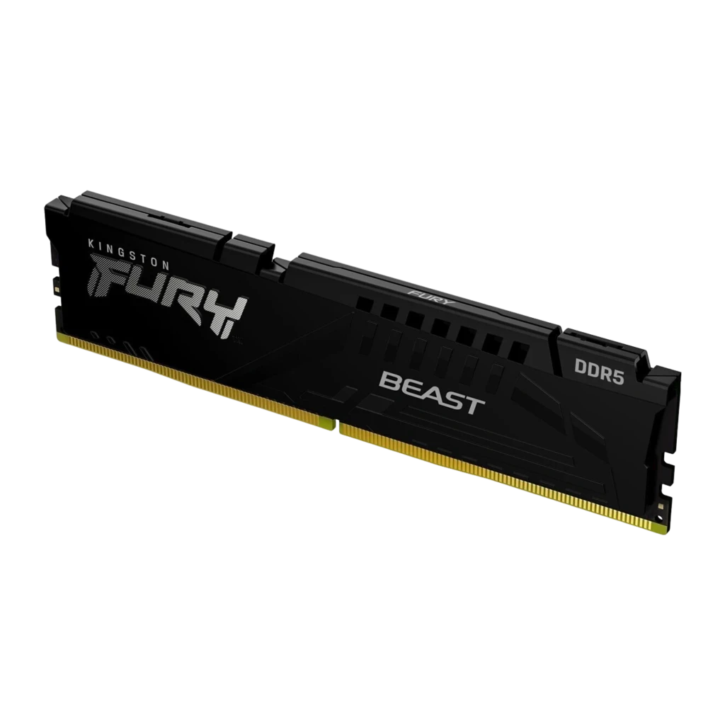 Kingston FURY Beast DDR5 6000 16GB Negro, vista en perspectiva: ángulo diagonal que muestra grosor del disipador y