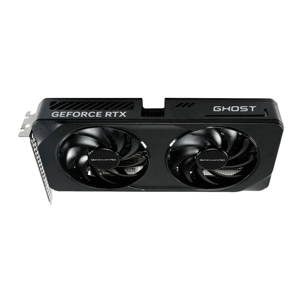 Gainward GeForce RTX 5060 Ti Ghost 8GB negra, vista frontal: dos ventiladores, logo GeForce RTX y GHOST en shroud negro