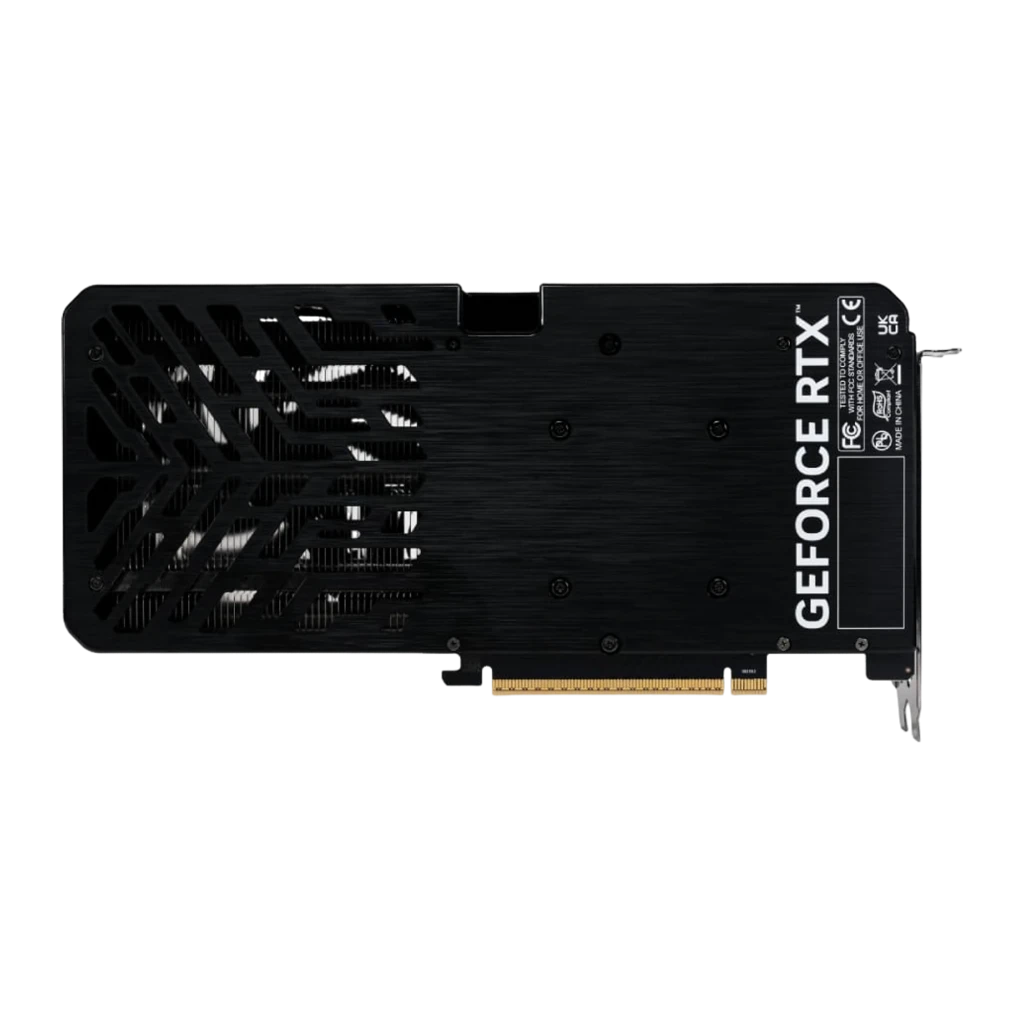 Gainward GeForce RTX 5060 Ti Ghost 8GB noir, vue arrière à plat: backplate brossé avec grille triangulaire et connecteur