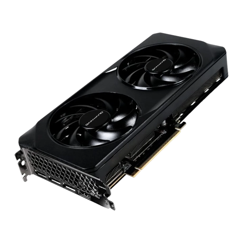 Gainward GeForce RTX 5060 Ghost 8GB OC negro, vista en perspectiva: backplate, puertos de salida y conector de alimentación