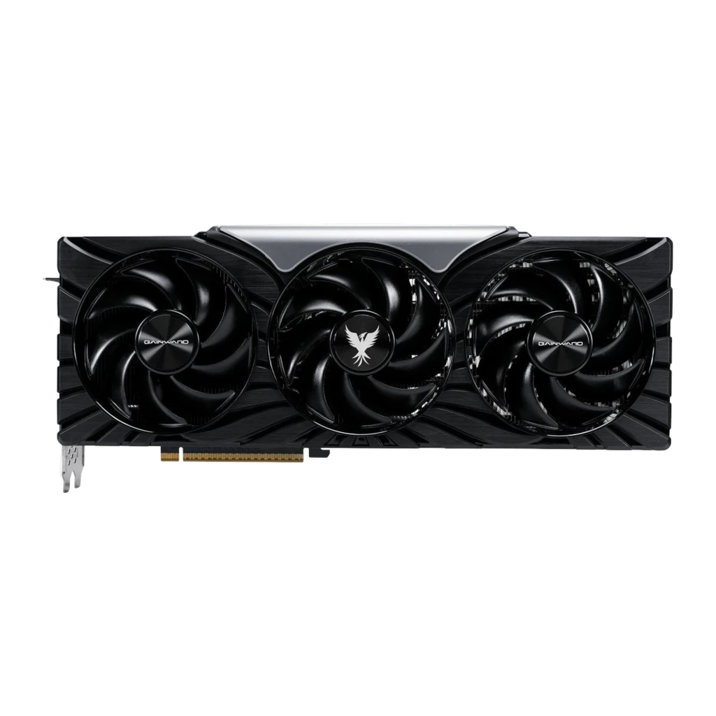 Gainward GeForce RTX 5070 Phoenix GS, vista frontal: tres ventiladores, logo fénix central y shroud negro texturizado