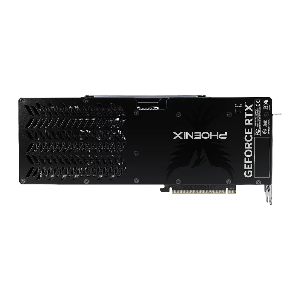 Gainward GeForce RTX 5070 Phoenix GS, vista trasera: backplate negro con inscripción Phoenix y GeForce RTX, rejillas de