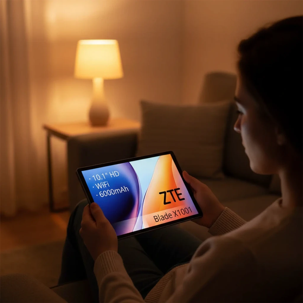 Tablet ZTE Tab Blade X1001W gris con pantalla 10.1 pulgadas, incluye stylus y teclado, bordes delgados, interfaz clara, ideal para WiFi y 6000mAh