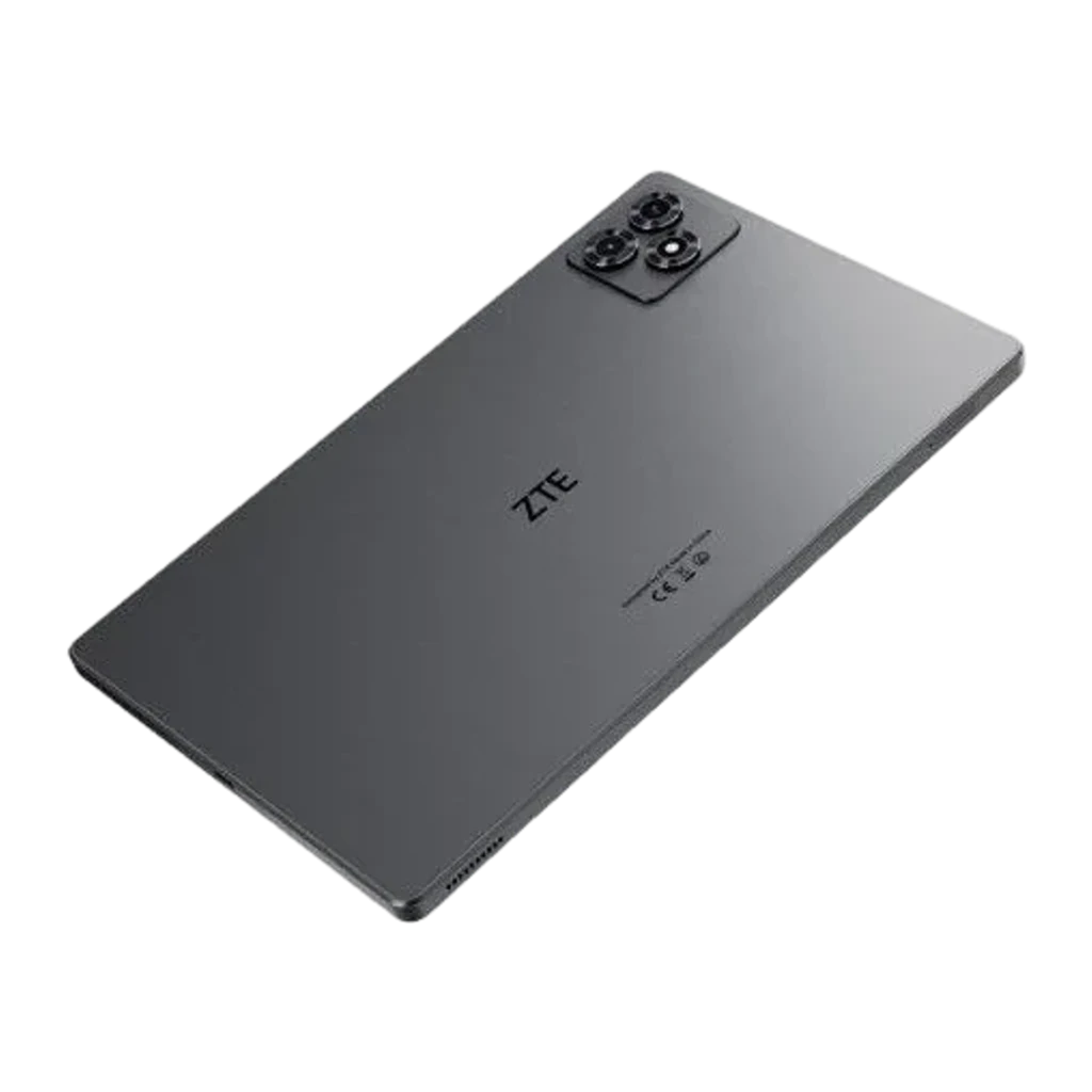 Tablet ZTE Tab Blade X1001W gris con cuerpo metálico, módulo de doble cámara trasera elevado y bordes delgados; diseño elegante y minimalista