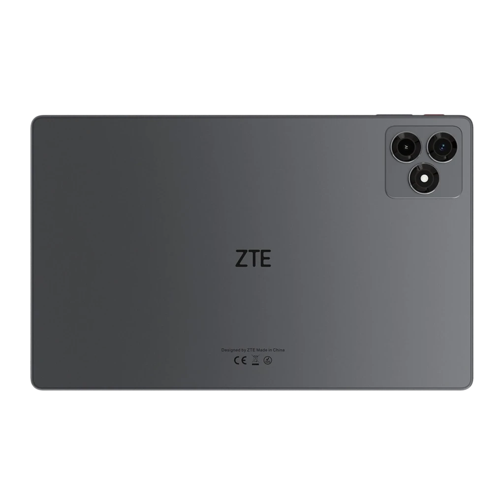 Parte trasera gris de tablet ZTE Tab Blade X1001 con módulo de doble cámara y flash en esquina, logo ZTE centrado y acabado metálico sobrio