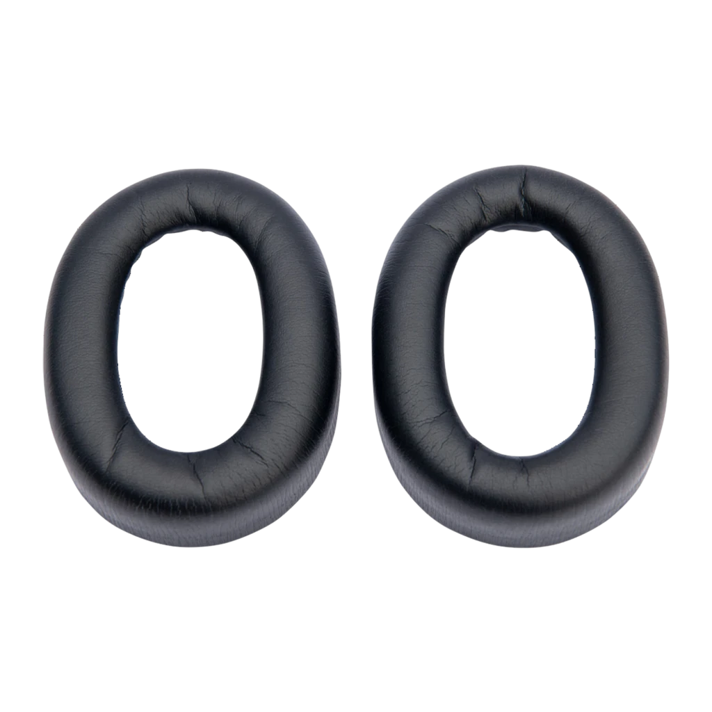 Jabra Almohadillas Evolve2 85 Negro, par: dos almohadillas ovaladas de cuero negro vistas de frente