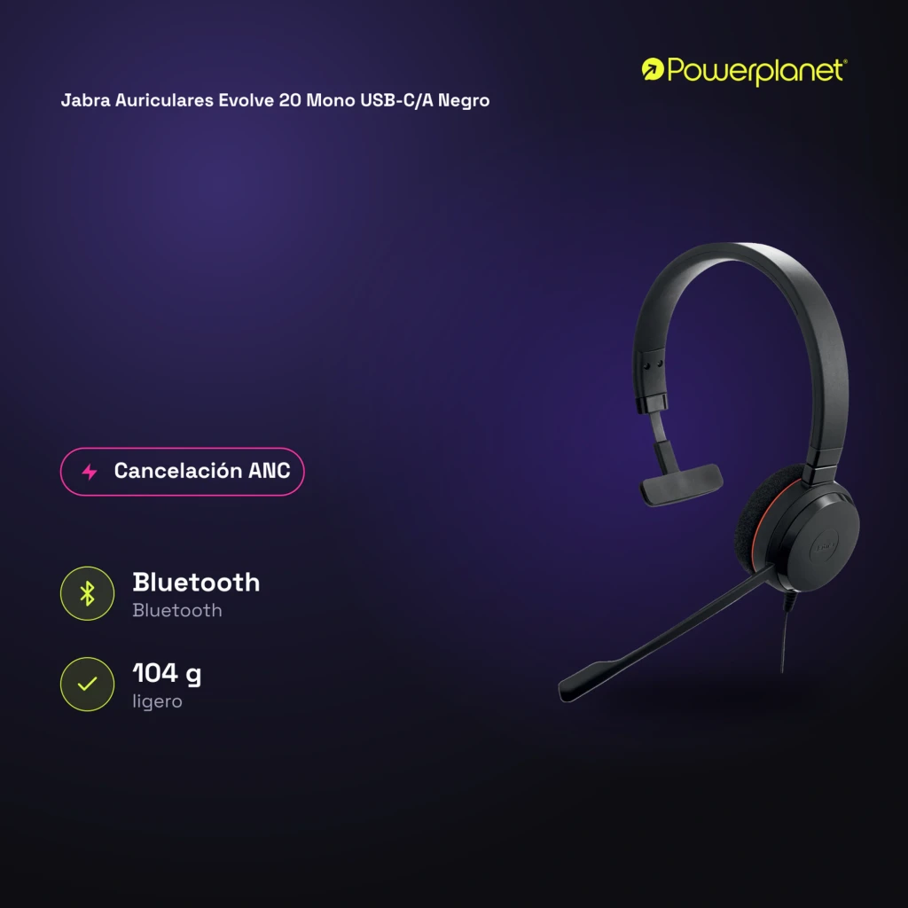 Jabra Auriculares Evolve 20 Mono USB-C/A noir - caractéristiques