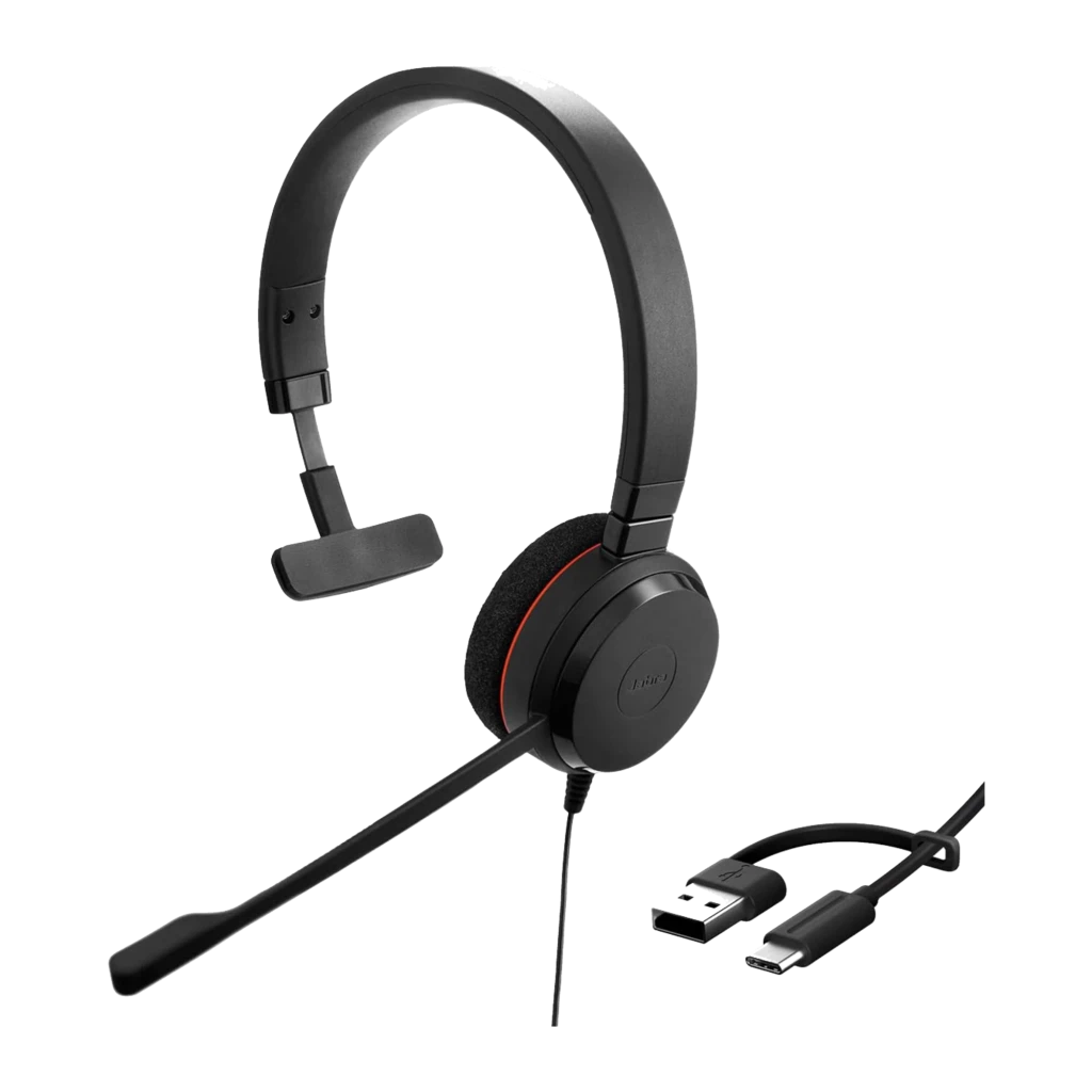 Jabra Evolve 20 Mono noir, casque avec câble USB-C/A inclus dans le kit
