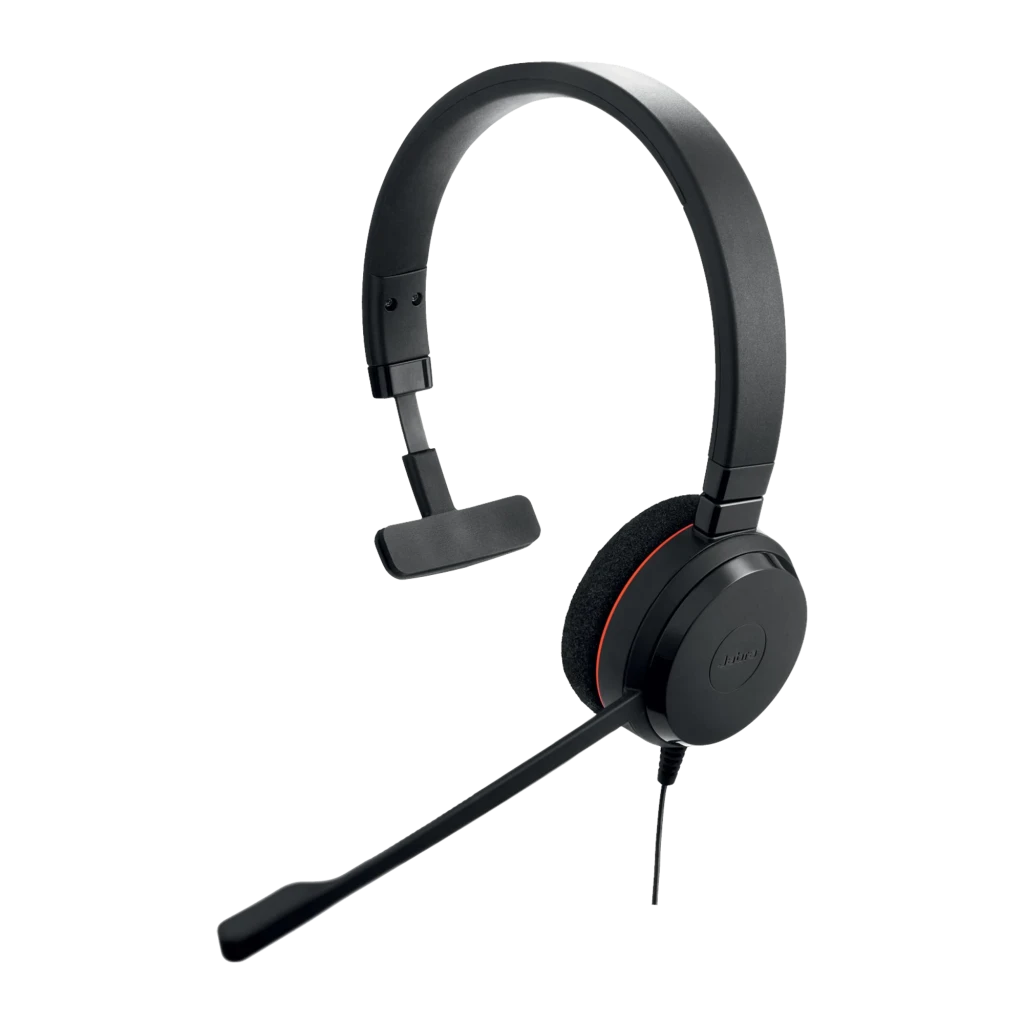 Jabra Evolve 20 Mono noir, vue latérale droite: casque avec micro boom et câble USB