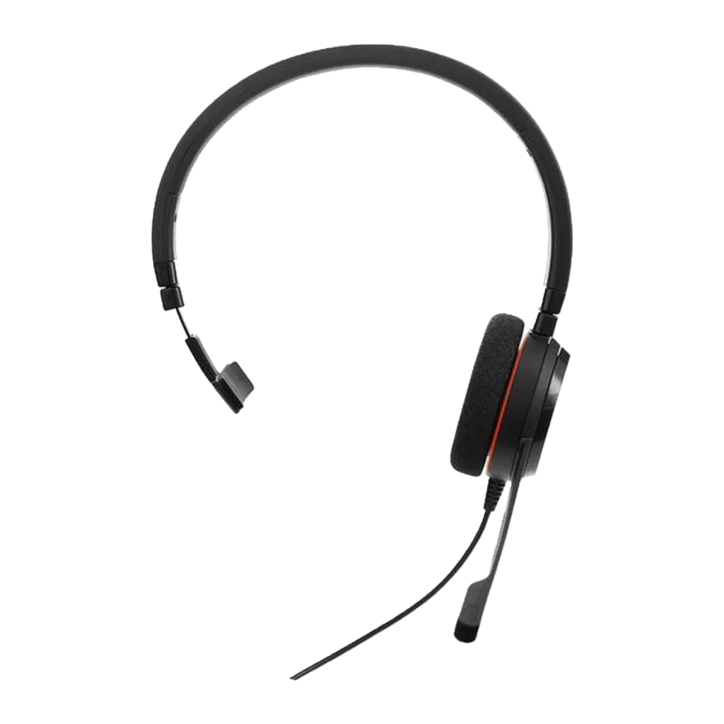Jabra Evolve 20 Mono noir, vue latérale gauche: casque avec serre-tête et micro