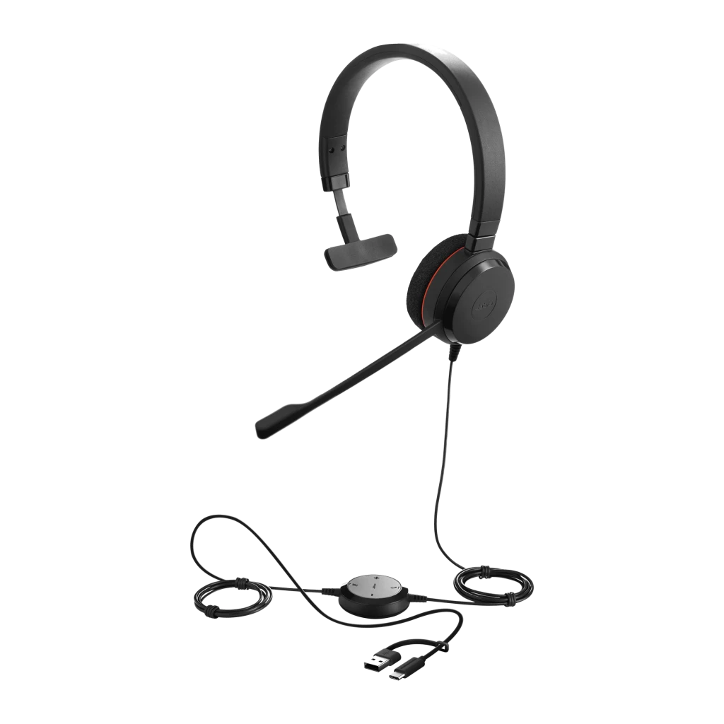 Jabra Evolve 20 SE Mono USB Noir, kit complet: casque avec accessoires et câbles inclus