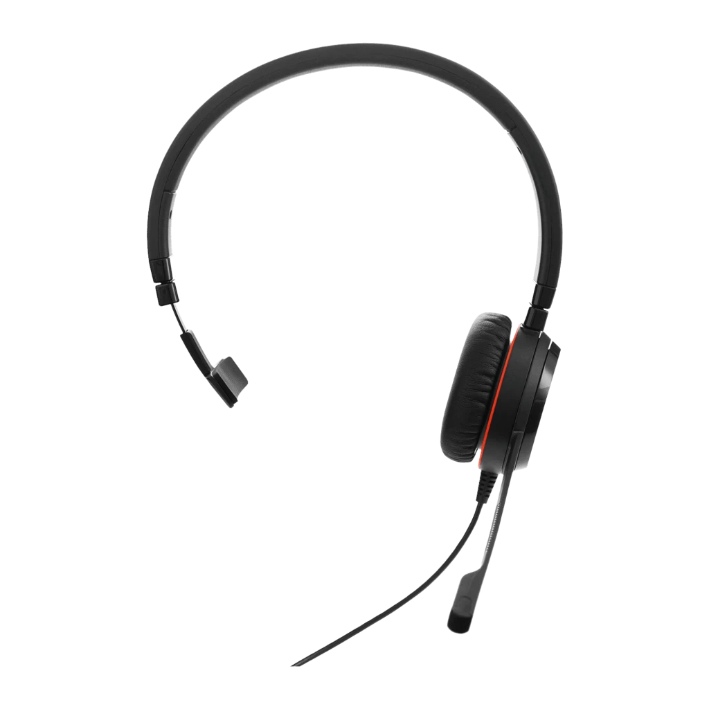 Jabra Evolve 20 SE Mono USB Noir, vue frontale: casque mono avec coussinets et câble USB