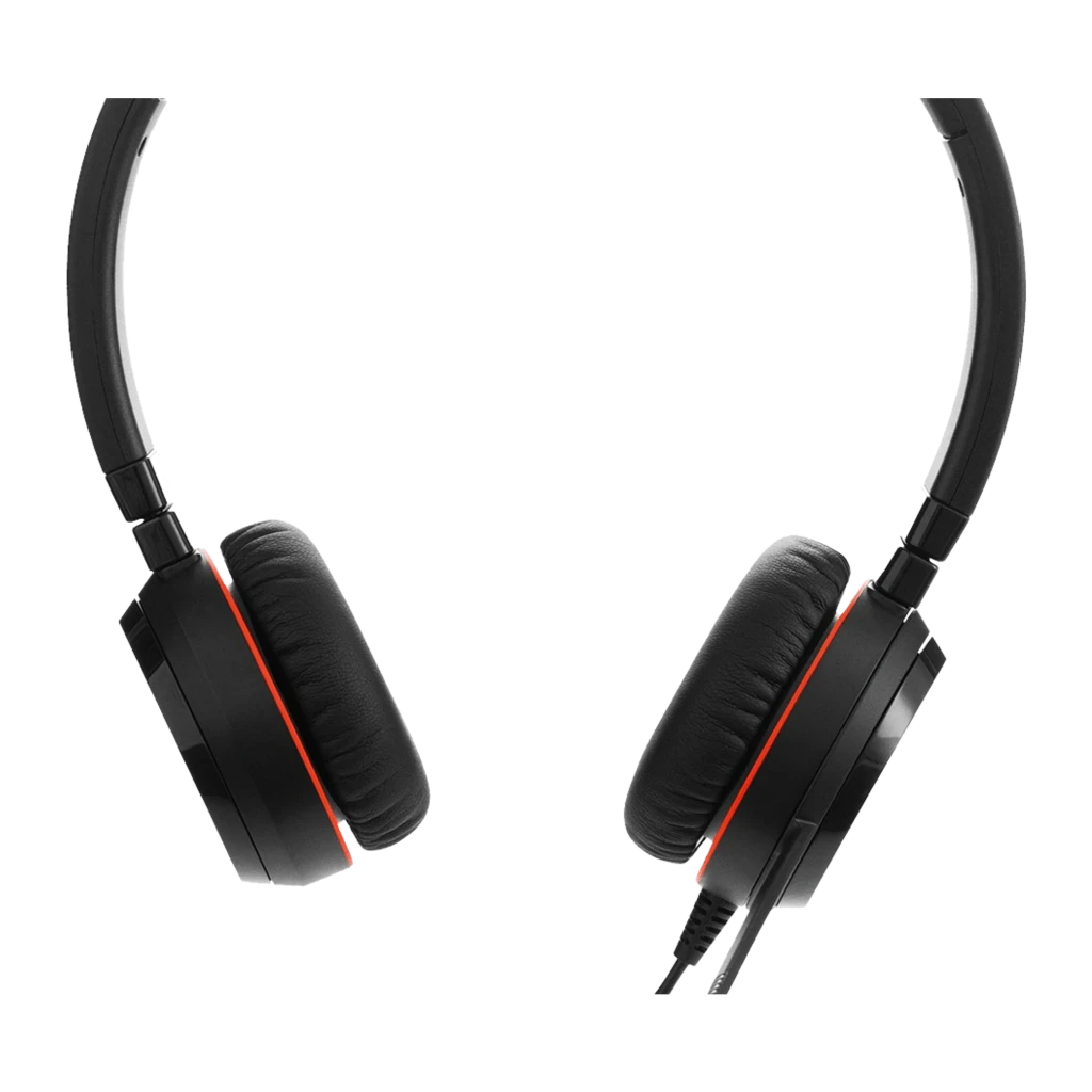 Jabra Evolve 20 SE UC Stereo Noir, vue de dessus: serre-tête et coussinets avec accents rouges