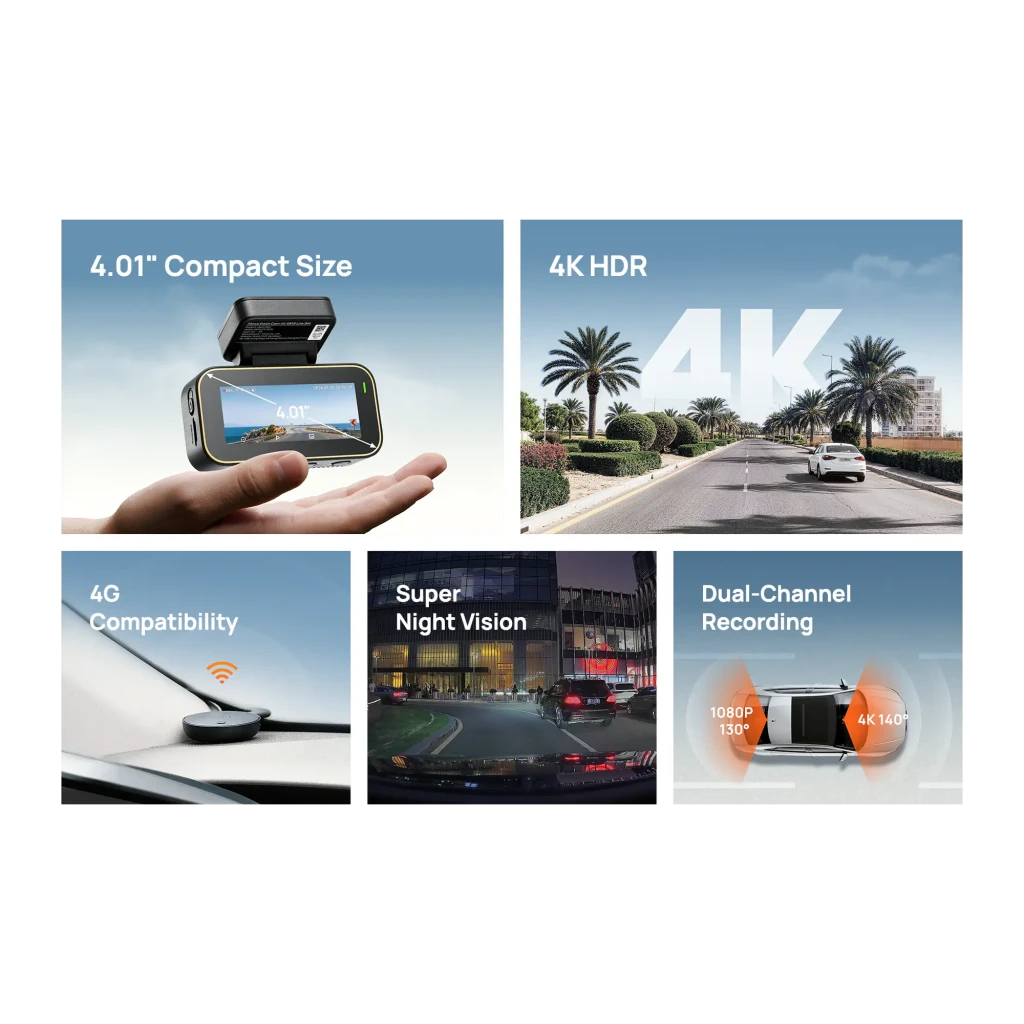 Dashcam 70mai A810 Lite 4K GPS WiFi con pantalla 4.01, grabación 4K HDR, visión nocturna, doble canal 1080p+4K, gran angular 130°/140° y compatibilidad 4G
