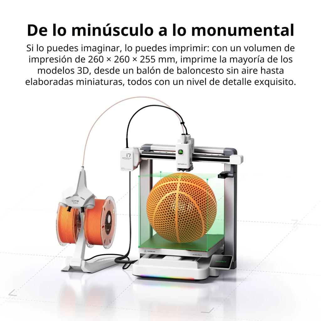 Impressora 3D Creality SPARKX i7 CFS Lite FDM com 4 cores, suporte a múltiplos filamentos, volume 260×260×255 mm, alta velocidade 500 mm/s e iluminação RGB