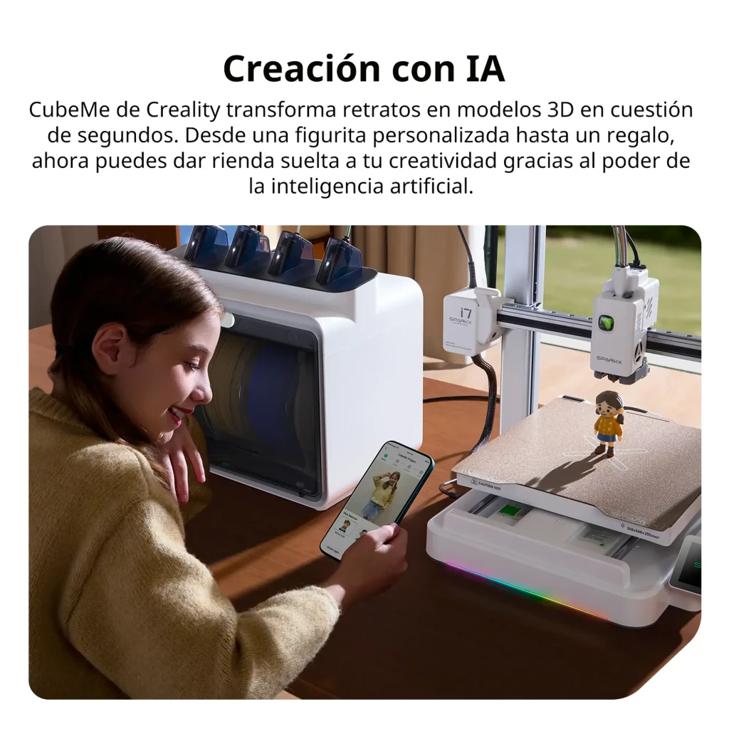 Impressora 3D Creality SPARKX i7 CFS Lite 4 Cores FDM 500mm/s com módulo CubeMe, tela touch, base aquecida texturizada e iluminação RGB