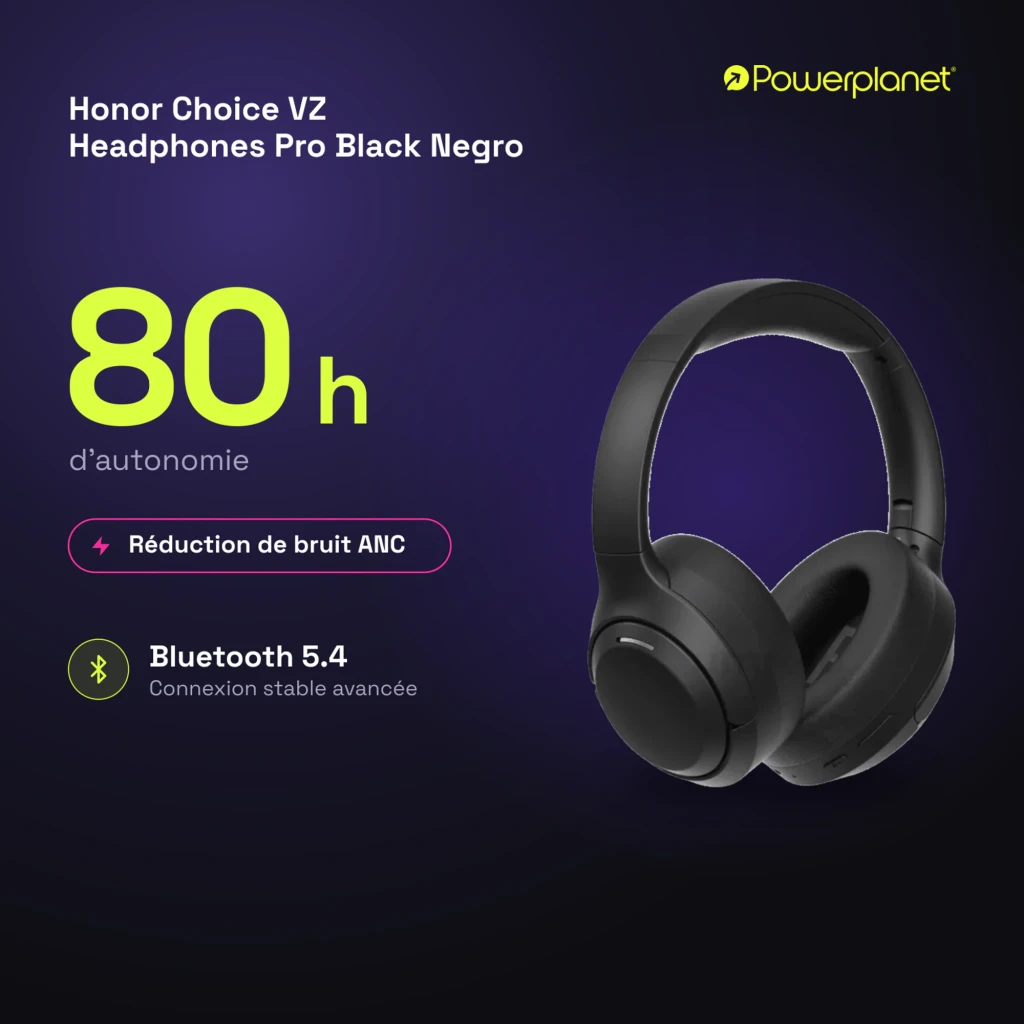 Auriculares Honor Choice VZ Headphones Pro ANC Adaptativa Diadema en negro, diseño over-ear con almohadillas acolchadas, autonomía destacada y Bluetooth 5.4
