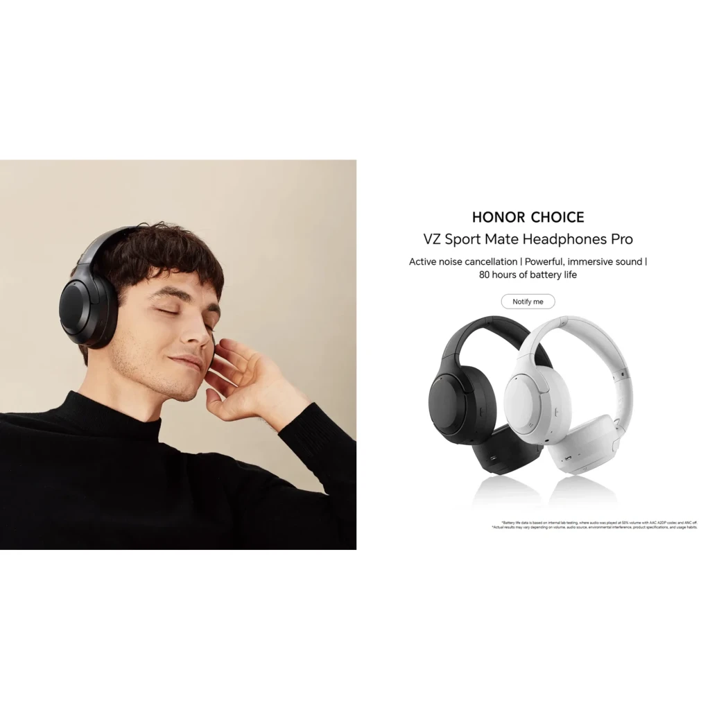 Auriculares Honor Choice VZ Headphones Pro ANC Adaptativa con diadema acolchada, copas circumaurales, diseño en negro y blanco, sonido potente y batería