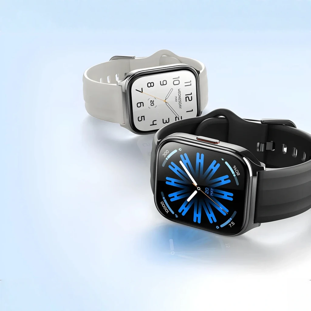 Haylou Watch 3 Plata con caja metálica, pantalla cuadrada a color, correas intercambiables blanco y negro, esfera analógica y digital, diseño moderno