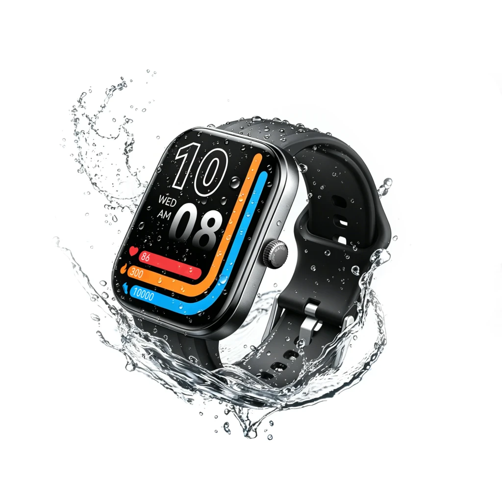 Reloj Haylou Watch Faro Negro con pantalla a color curva, correa de silicona negra y resistencia al agua; interfaz con hora, pasos y barras de actividad