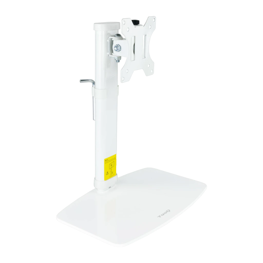 TooQ DB1127TN-B Brazo Monitor 17-27 pulgadas Blanco, vista lateral: columna vertical, soporte VESA y base redondeada sobre