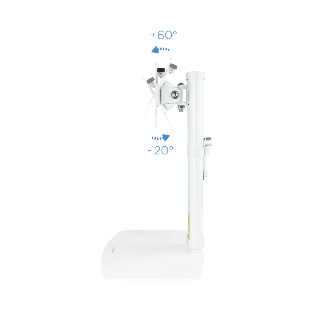 TooQ DB1127TN-B Brazo Monitor 17-27 pulgadas Blanco, vista lateral: inclinación VESA +60° y -20° con infografía