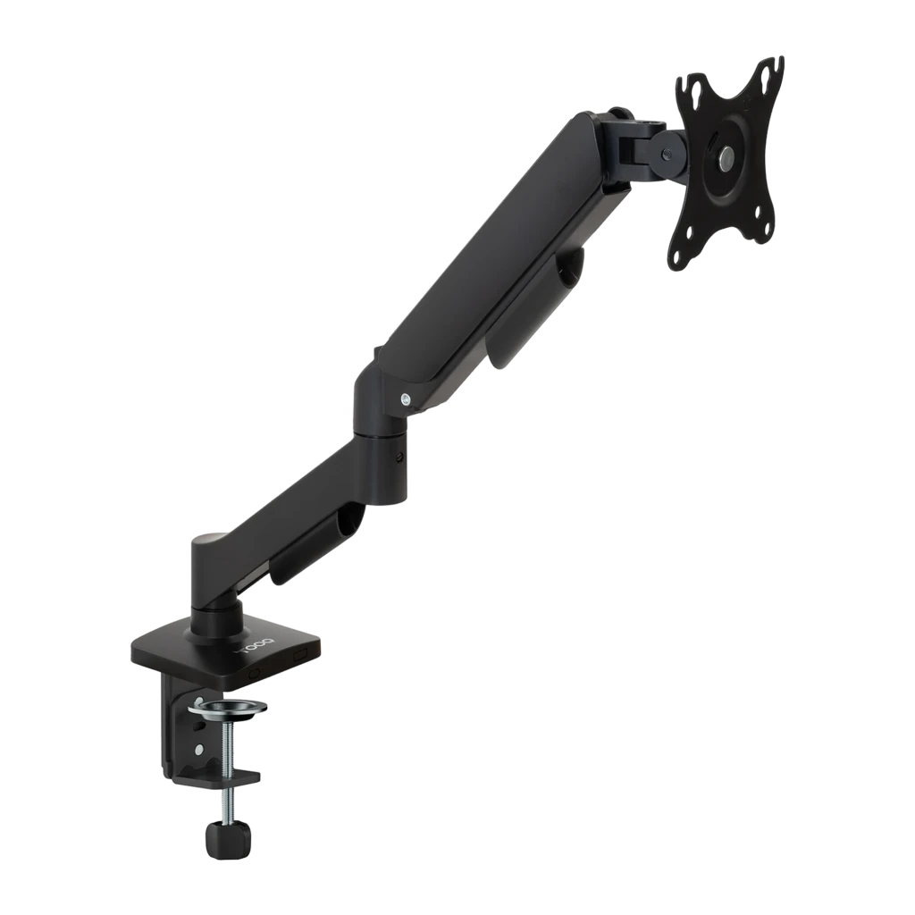 TooQ Soporte monitor DB1733TNR-B 17-32 pulgadas negro, vista lateral: brazo articulado con pinza de mesa y placa VESA