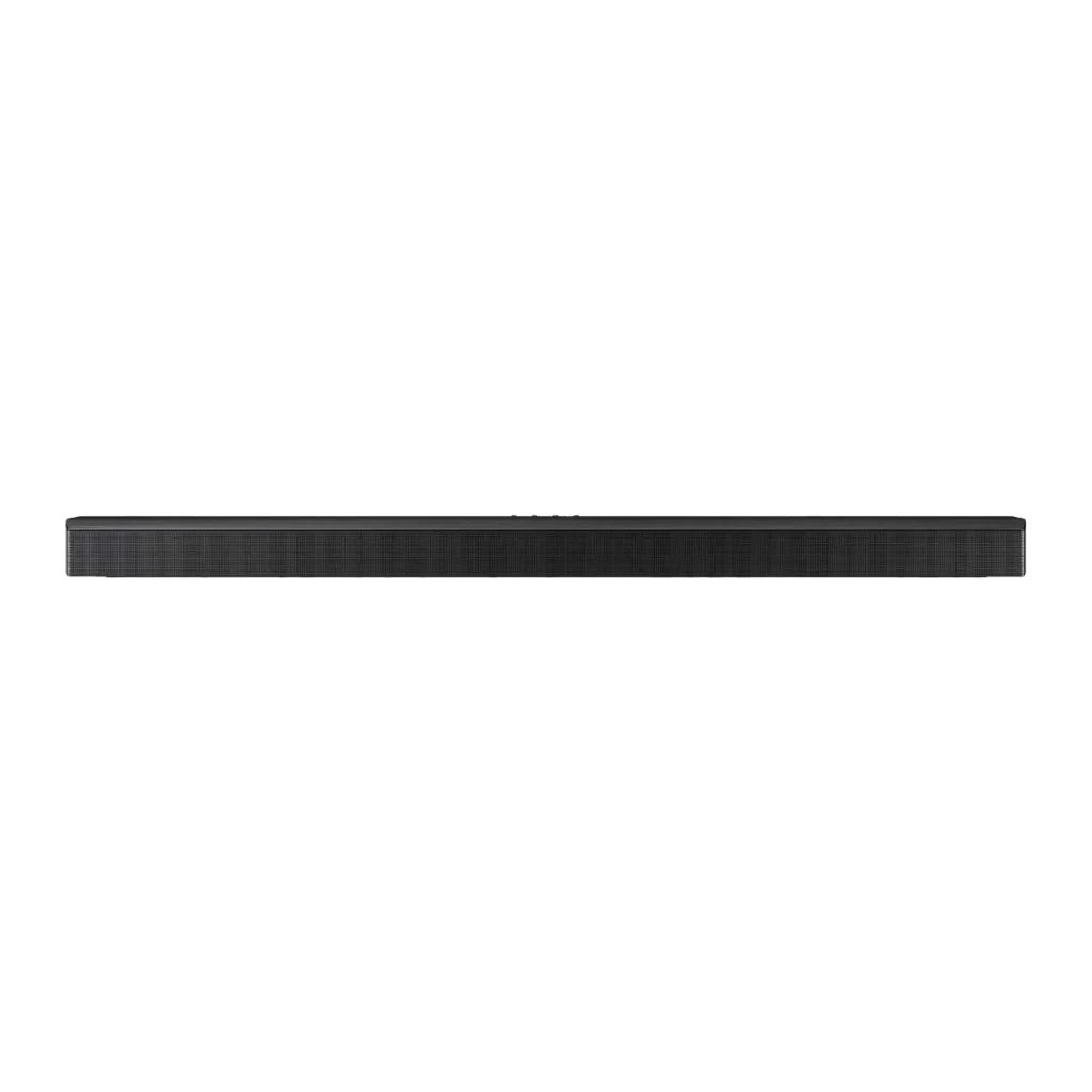 Samsung Barra de sonido HW-B750F 5.1 400W negro, vista frontal: rejilla textil negra a lo largo de toda la barra