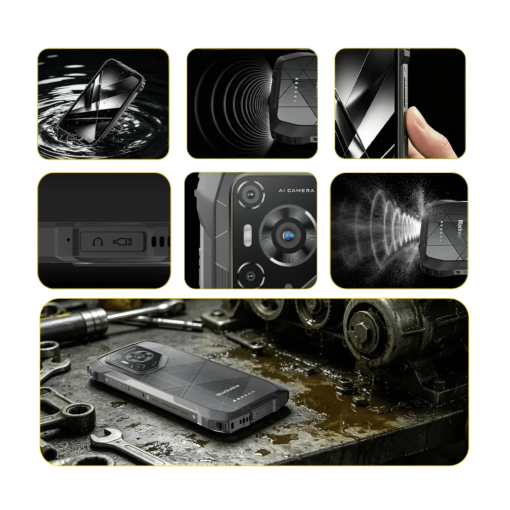 Blackview BL7000 Pro 5G naranja, robusto y resistente al agua y polvo, pantalla FHD+ 120Hz, cámaras traseras múltiples, bordes reforzados y puertos sellados