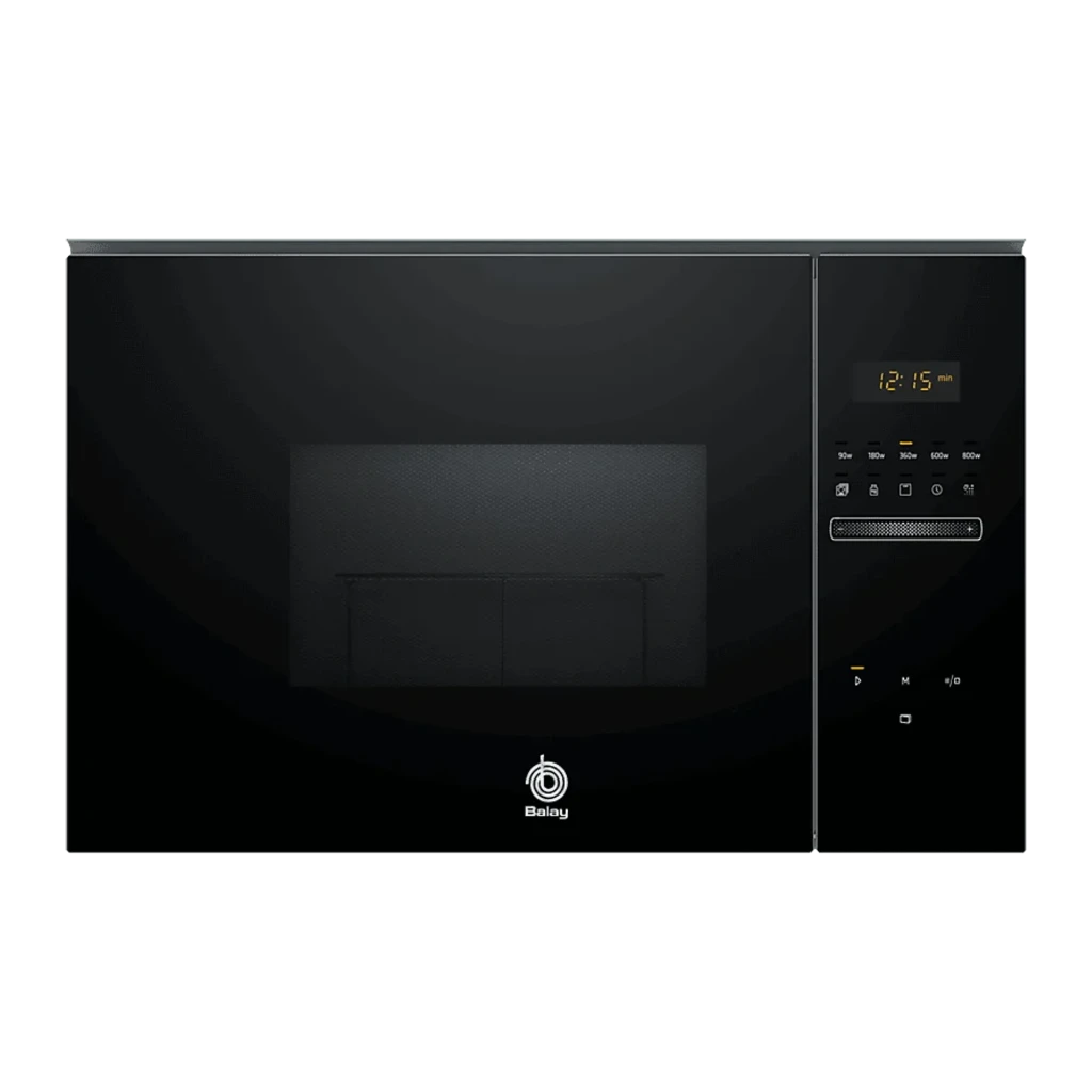Balay 3CG5172N2 cristal negro, vista frontal: puerta de cristal, panel táctil con display LED y selector de potencia