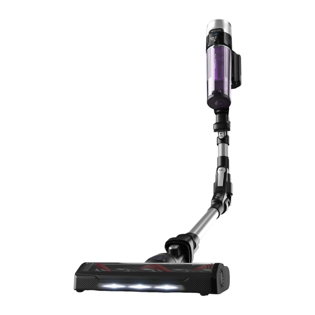 Rowenta X-Force Flex 9.60 Allergy RH2037WO negro púrpura, kit lateral: aspiradora con cepillo iluminado y tubo flex doblado