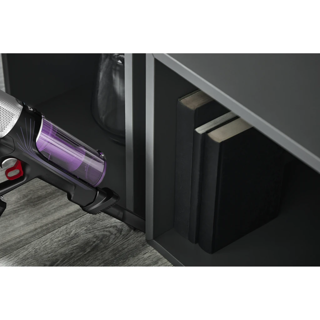 Rowenta X-Force Flex 9.60 Allergy RH2037WO Negro Púrpura, uso: depósito púrpura visible aspirando bajo mueble bajo