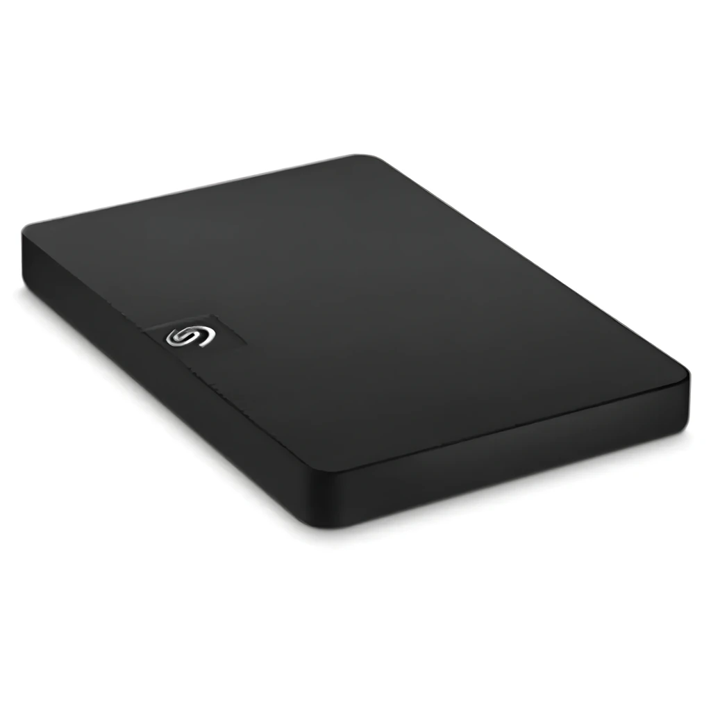 Seagate Expansion STKN1000400 1TB Negro, vista en perspectiva: superficie superior lisa con logo S iluminado en esquina