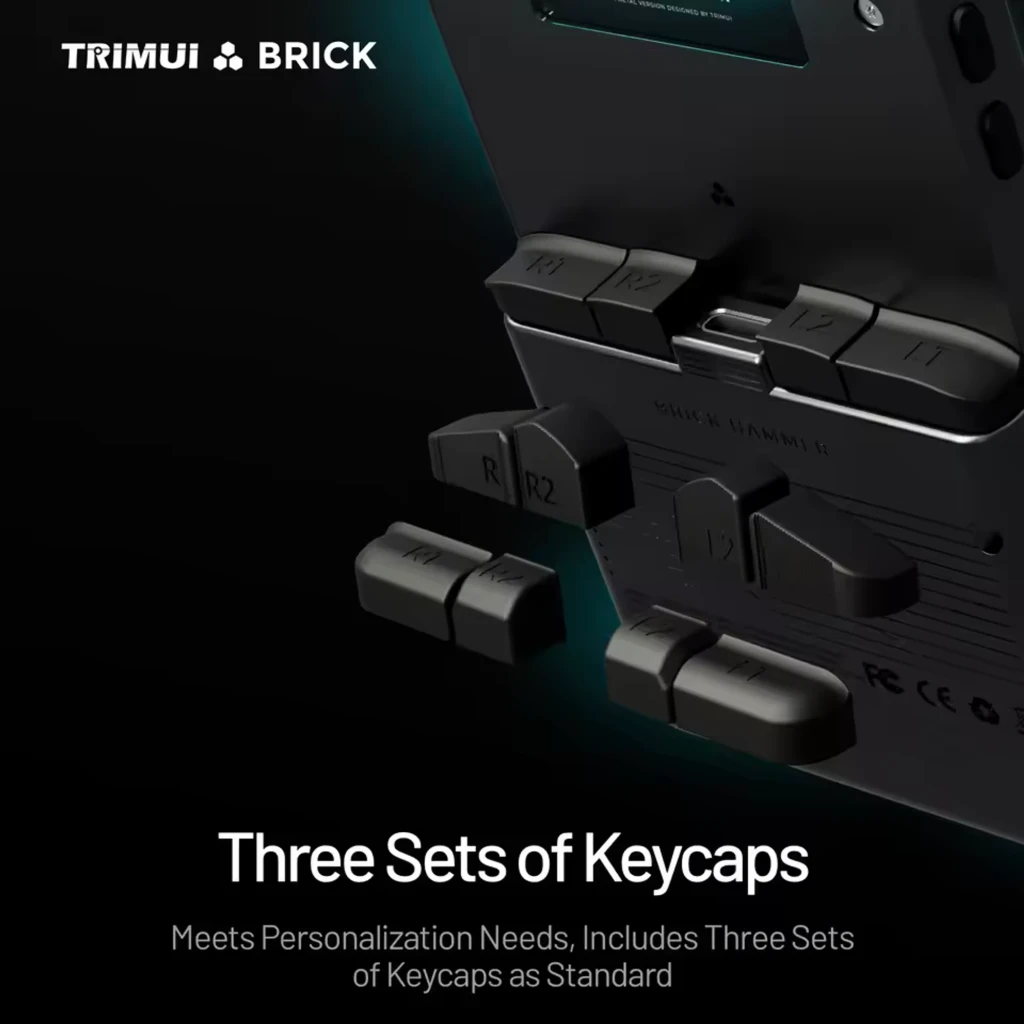 Consola portátil Trimui Brick Pro 1GB/64GB Blanco con tres juegos de keycaps intercambiables R1 R2 L1 L2, diseño compacto y pantalla superior iluminada