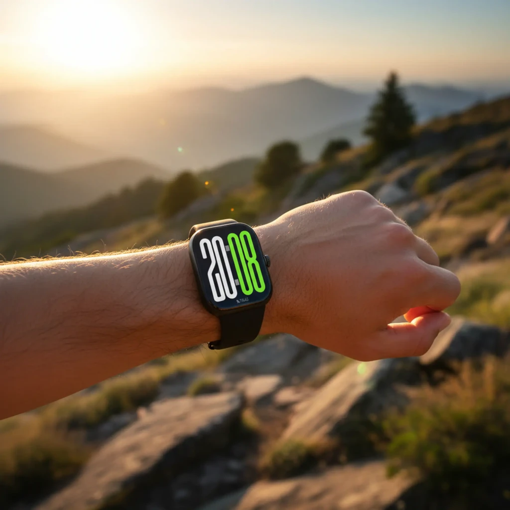 Honor Choice Watch 2 Pro negro con correa de silicona, pantalla rectangular grande con numerales verdes y blancos, estilo deportivo al aire libre