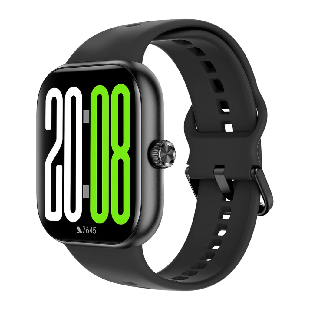 Honor Choice Watch 2 Pro Negro con correa de silicona, caja rectangular negra y pantalla grande con números verdes y blancos; hebilla metálica ajustable